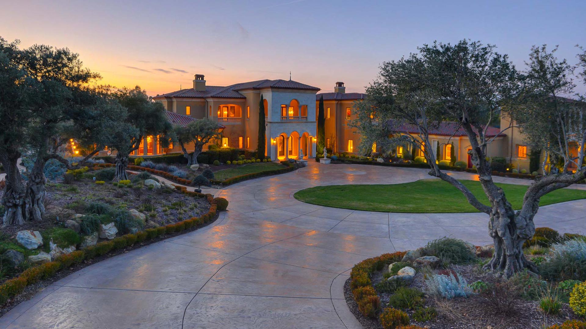 granite bay home and driveway at sunset