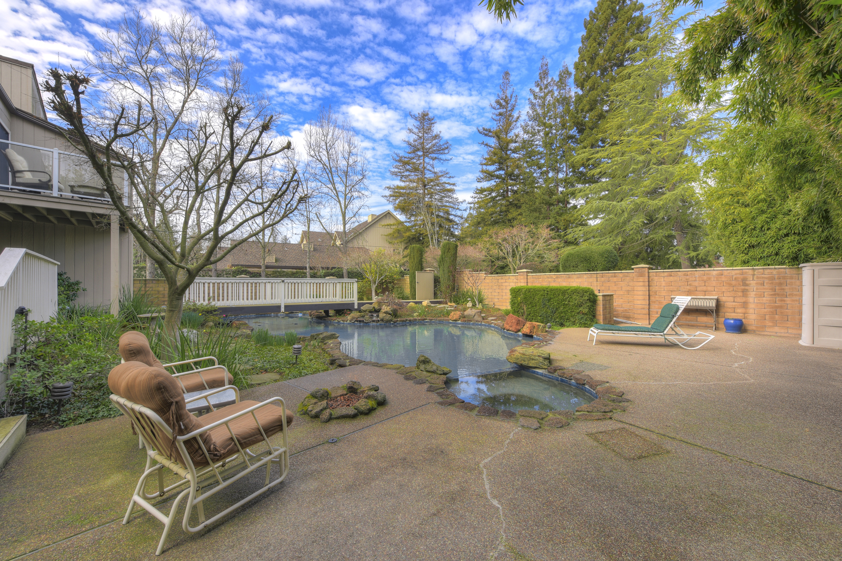 Lagoon style pool, spa and wood decking